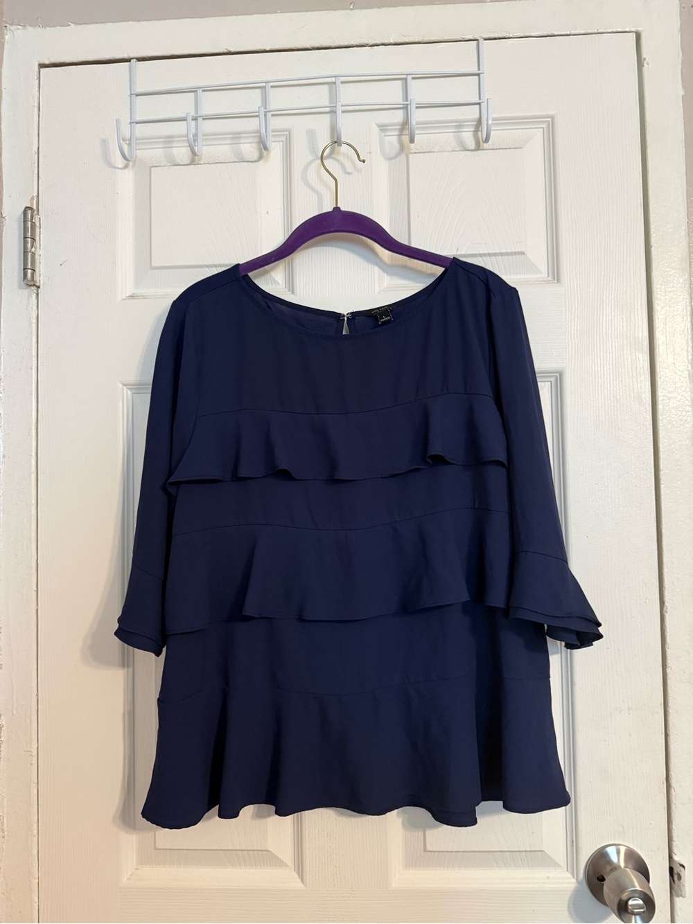 Ann Taylor Navy Tiered Ruffle Blouse